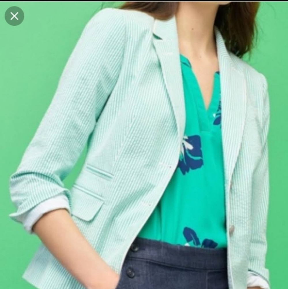 NWT Banana Republic seersucker green and white blazer